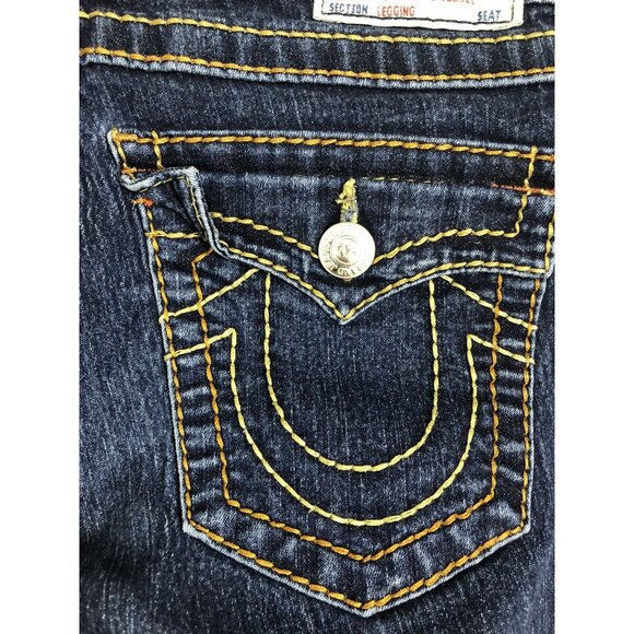 True Religion World Tour Legging Blue Jeans Womens 30 Thick Stitch Multi Color - Picture 5 of 10